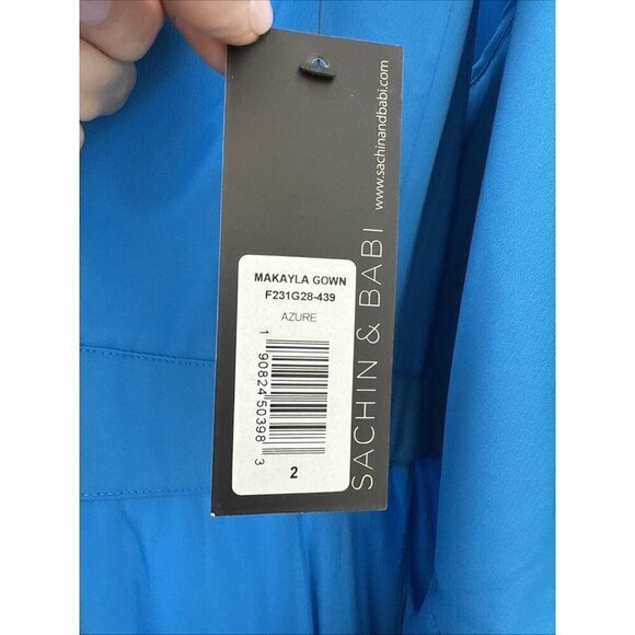 Sachin & Babi Size 2 Blue Makayla One-Shoulder Blouson-Sleeve Gown Dress Prom - Picture 11 of 15